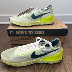 Nike Waffle Crater Sneakers in Cream, Navy, and Neon Yellow